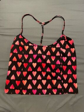 NWT Victoria’s Secret On Point Racerback Crop Top - Black with Heart Print
